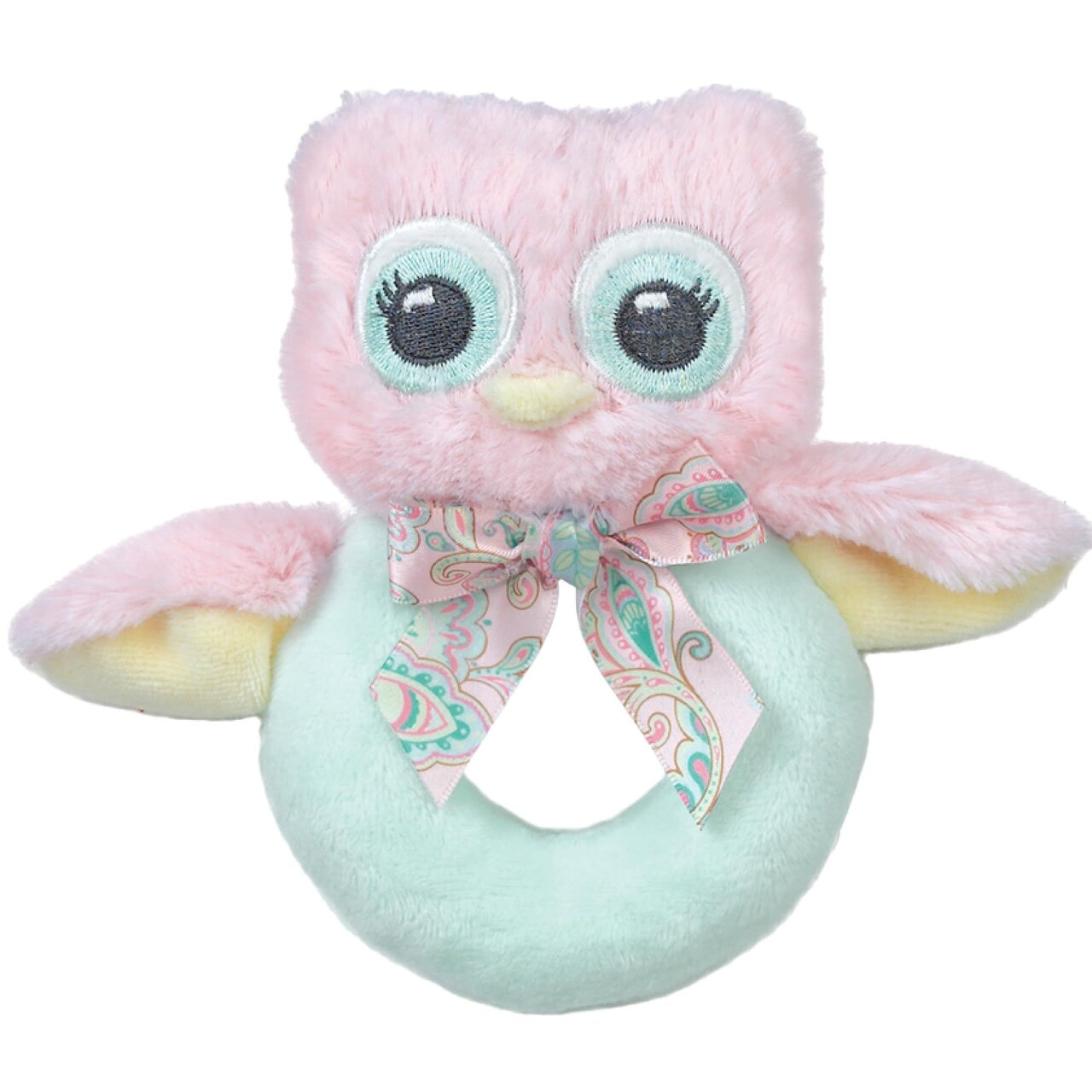 Bearington Baby Lil' Hoots Plush Stuffed Animal Pink Owl Soft Ring Rattle 5.8"